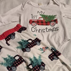 3 FOR $10!  100 Plaid Christmas Tree Truck Kids SIZE 6 MONTHS Pajama Set